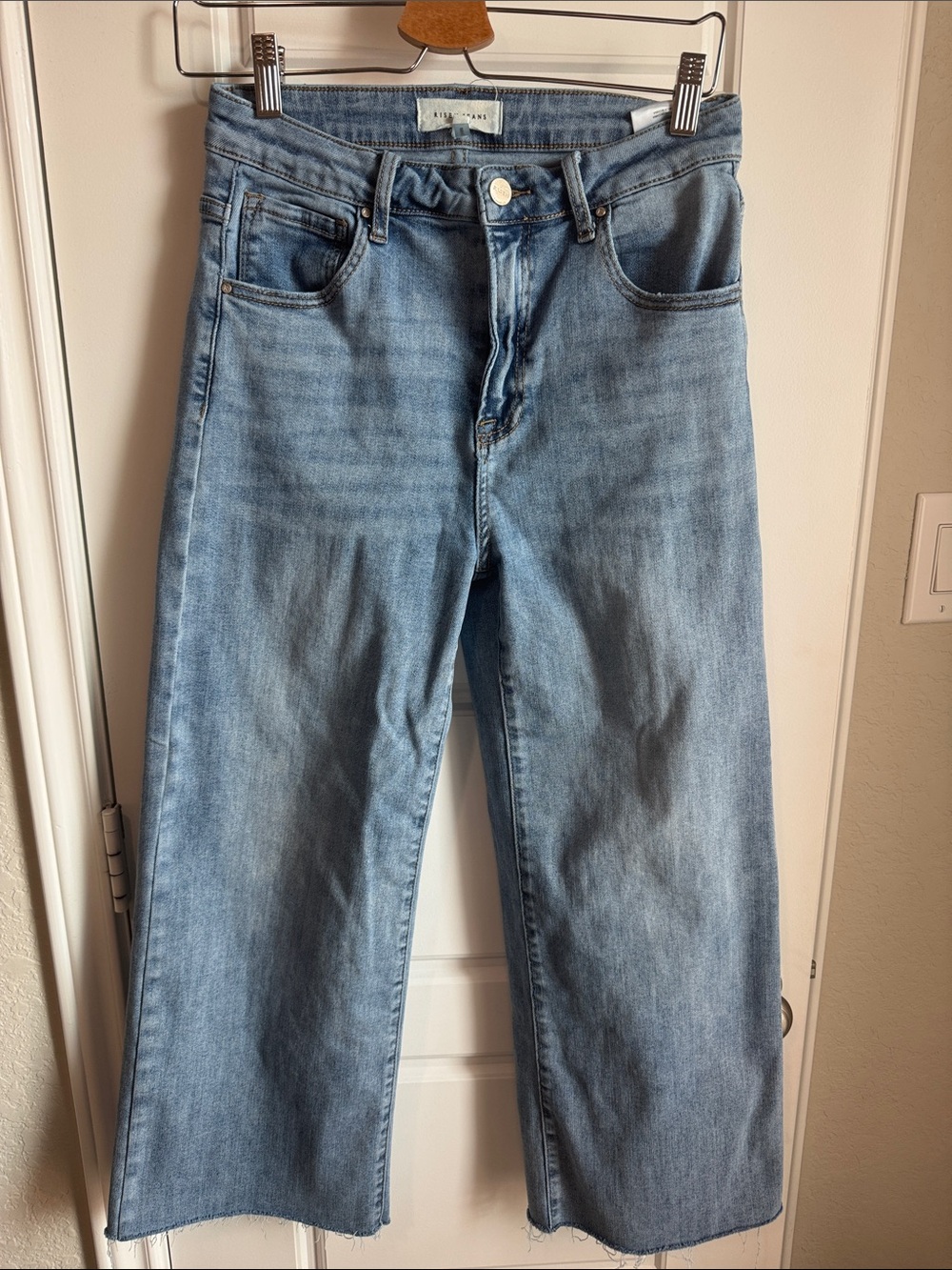 Risen Brand High-Rise Light Wash Cropped Wide-Leg Jeans